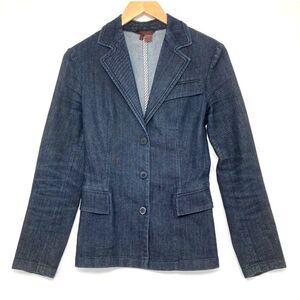 Zara Women Blazer Jacket Denim L Large Dark Blue Lyocell Cotton NWOT